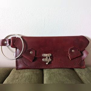 (H(om)e)  Genuine Burgundy Leather Handcrafted clutch with crazy stitching